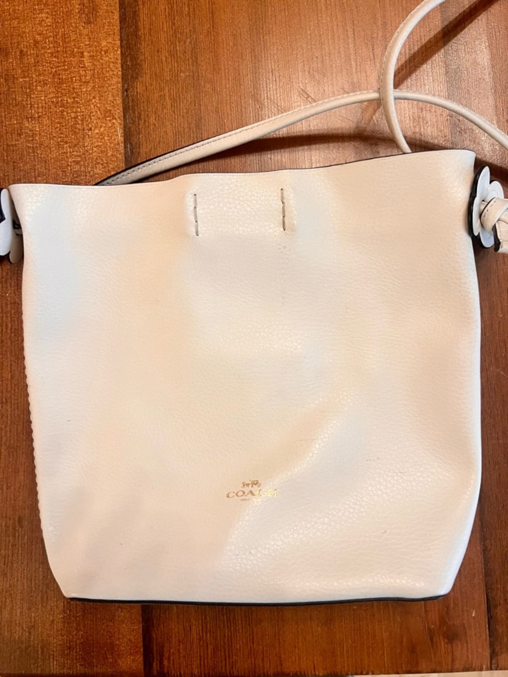 Coach Cream Leather Crossbody Bucket Bag with Gold Logo